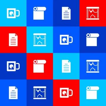 Set Coffee cup, Roll paper, File document and 3D printer icon. Vector Ilustración de archivo