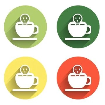 Set Coffee cup with skull icon isolated with long shadow background. Color .. Stock Illustration