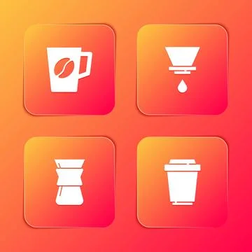 Set Coffee cup, V60 coffee maker, Pour over coffee maker and to go icon. Vect Ilustração Stock