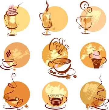 Set of coffee cups icons, stylized sketch symbols for restaurant or cafe menu Stock Illustration