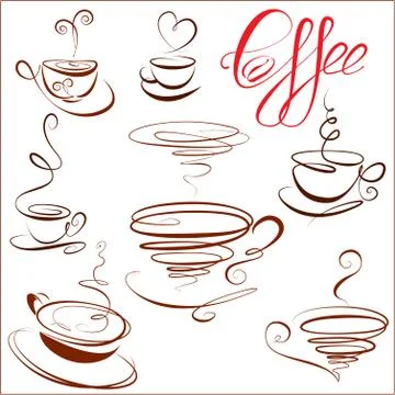 Set of coffee cups icons, stylized sketch symbols for restaurant or cafe menu Stock Illustration