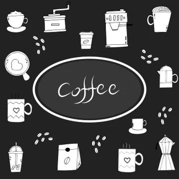 Set of coffee  doodles vector illustration with coffee elements 库存插图
