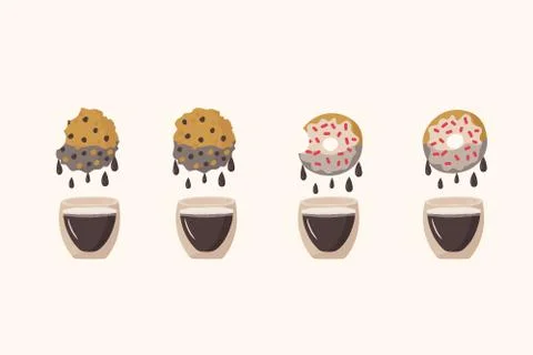 Set of coffee drinks with desserts. Cute coffee illustrations for cafe or Stock Illustration