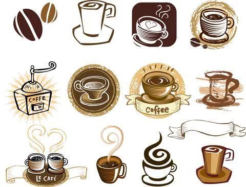Set of coffee elements and coffee accessories vector coffee Icons Stock Illustration