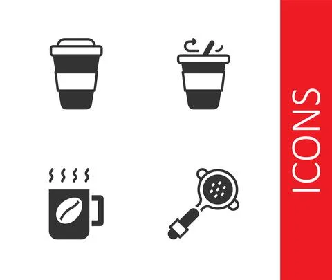 Set Coffee filter holder, cup to go, and icon. Vector Illustration