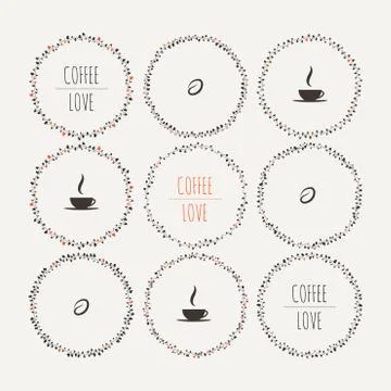 Set of coffee framework of the vines with hearts Stock Illustration