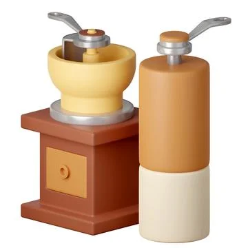 A set of coffee grinder coffee bean maker Cartoon Style Isolated on a White Stock Illustration