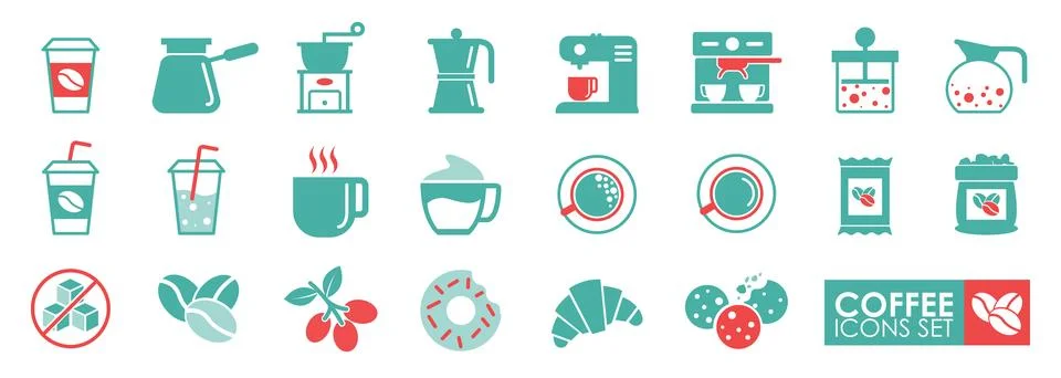 Set of the Coffee icon. Solid icon simple style. Stockillustratie