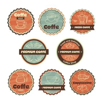 Set of Coffee Label Set Collection with Line art or outline style, Packagin.. Stock Illustration