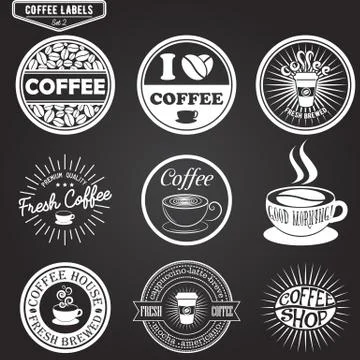 Set of coffee labels, design elements, emblems and badges. Isolated vector Stock Illustration