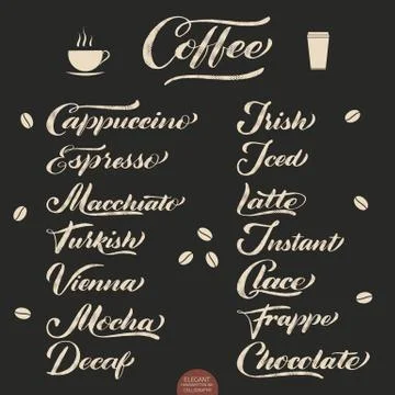 Set of Coffee lettering. Vector hand drawn calligraphy Coffee. Elegant modern Stock Illustration