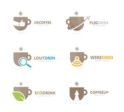 Set of coffee logo combination. Drink and tea symbol or icon. Unique organic cup Illustrazione stock