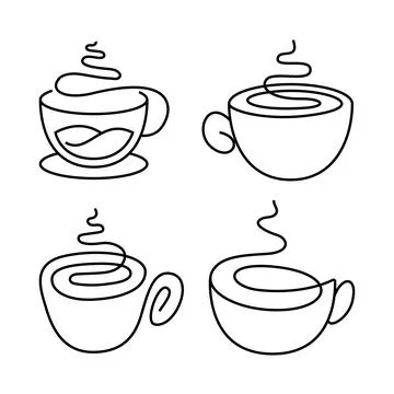 Set of coffee logo one line art set collection, abstract coffee icon symbol.. イラスト素材
