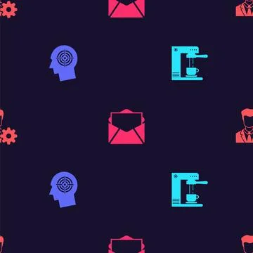Set Coffee machine and cup, Head hunting concept, Mail e-mail and Profile set Stock Illustration