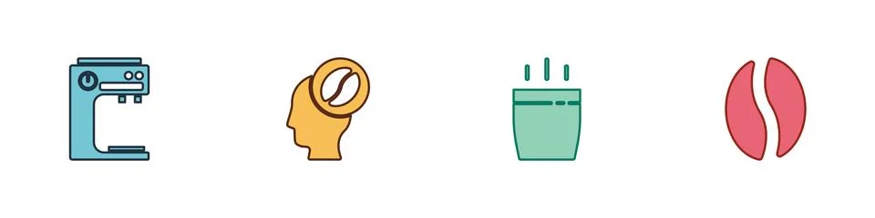 Set Coffee machine, Barista, cup and beans icon. Vector Stock Illustration