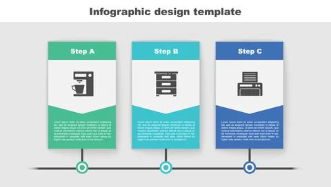 Set Coffee machine, Drawer with documents and Printer. Business infographic Stock Illustration