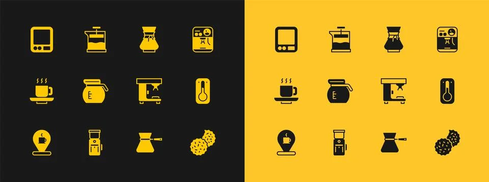 Set Coffee machine, Electric coffee grinder, turk, pot, Pour over maker, El.. Ilustração Stock