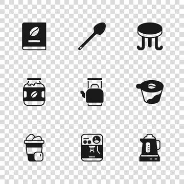 Set Coffee machine, Pour over coffee maker, Electric kettle, Kettle with ha.. Stock Illustration