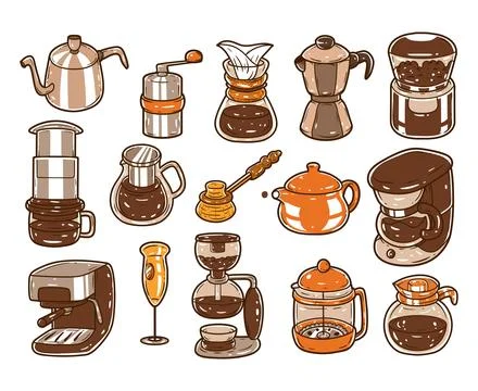 Set of coffee maker hand-drawn vector illustration 库存插图
