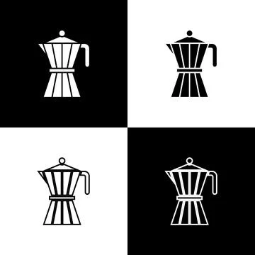 Set Coffee maker moca pot icon isolated on black and white background. Vector Stock Illustration