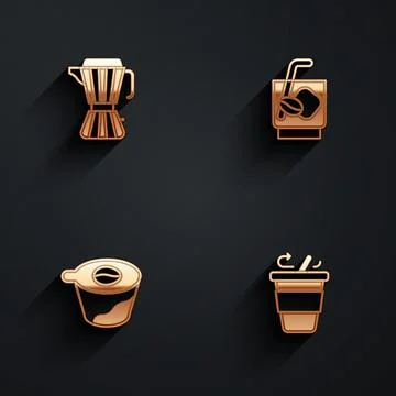 Set Coffee maker moca pot, Espresso tonic coffee, Pour over and cup go icon with Stock Illustration
