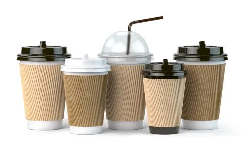 Set of coffee paper cups.Mockup template for cafe shop. Differnt types of cof Stock Illustration