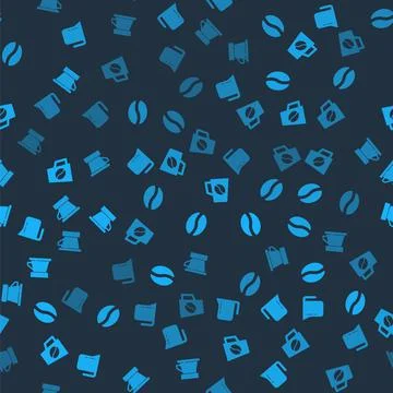 Set Coffee pot, beans, cup and V60 coffee maker on seamless pattern. Vector 库存插图