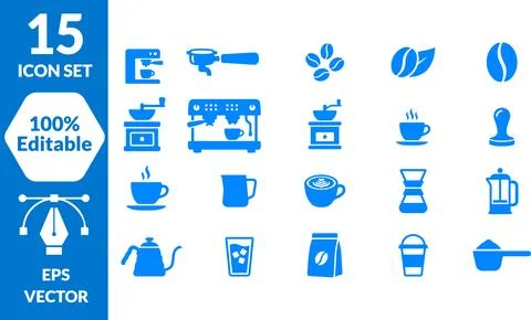 Set of Coffee Preparation Icons Featuring Barista Tools and Beverage Equipmen 스톡 일러스트