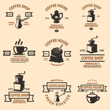 Set of coffee shop emblems. Design elements for logo, label, sign, badge. Vec Stock Illustration