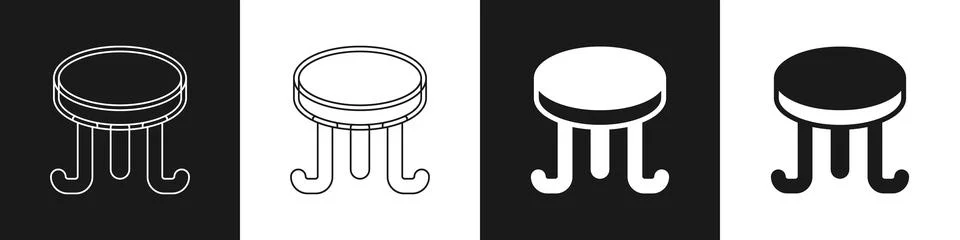 Set Coffee table icon isolated on black and white background. Street cafe.  V Illustrazione stock