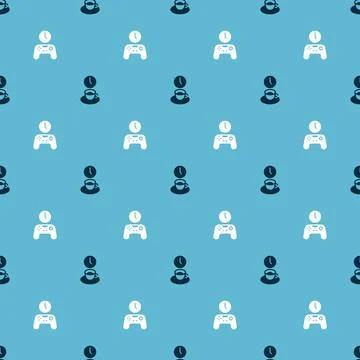Set Coffee time and Gamepad on seamless pattern. Vector イラスト素材