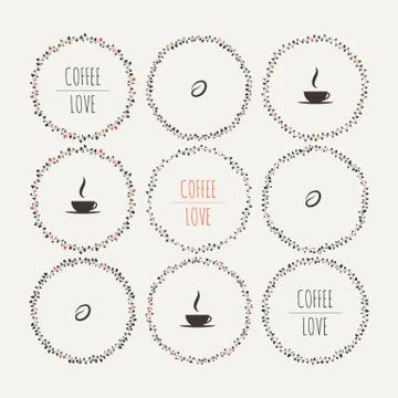 Set of coffee vector framework of the vines with hearts 스톡 일러스트
