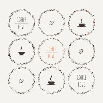 Set of coffee vector framework of the vines with hearts Stockillustratie