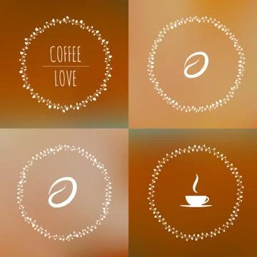 Set of coffee vector framework of the vines with hearts and coffee beans Illustrazione stock