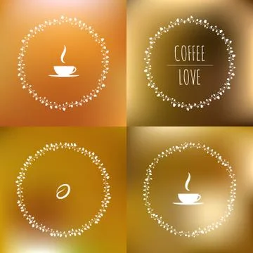 Set of coffee vector framework of the vines with hearts and coffee beans Stock Illustration