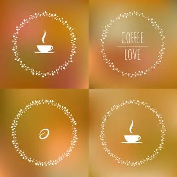 Set of coffee vector framework of the vines with hearts and coffee beans Stock Illustration