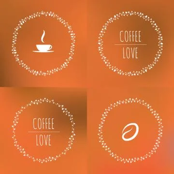 Set of coffee vector framework of the vines with hearts and coffee beans Illustrazione stock