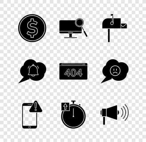 Set Coin money with dollar, Computer monitor diagnostics, Open mail box, Mobile Illustrazione stock