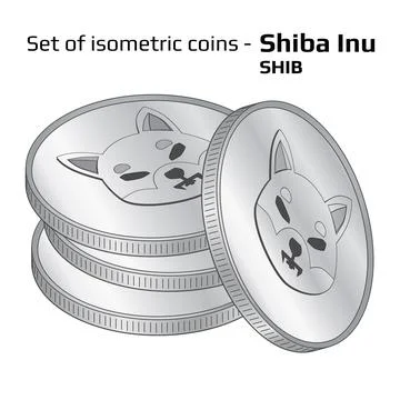 Set of coins in stack Shiba Inu SHIB in isometric view in black and white Ilustración de archivo