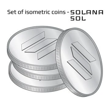 Set of coins in stack Solana SOL in isometric view in black and white isolated Ilustración de archivo