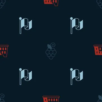 Set Coliseum, Grape fruit and Flag Italy on seamless pattern. Vector Stock Illustration
