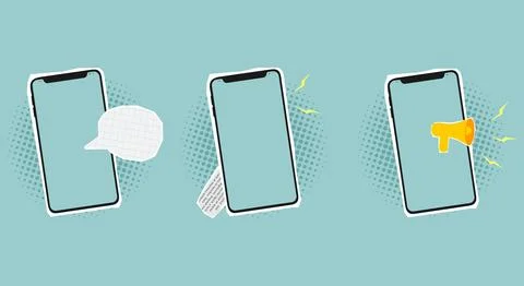 Set of collage elements with phones. Retro banner concept Stock Illustration