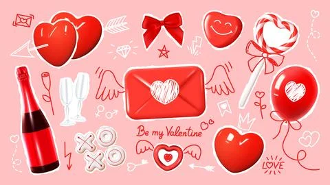 Set of collage elements for Valentine's day 스톡 일러스트