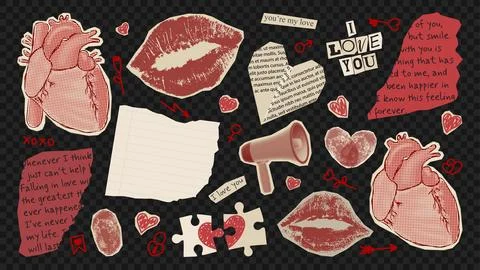 Set of collage elements for Valentine's Day Stock Illustration