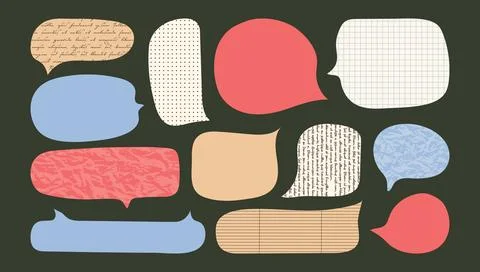 Set of collage paper cut elements of Speech bubbles. Cloud textbox set of n.. Stock Illustration