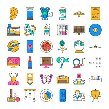 Set collecting various linear flat design icons Illustrazione stock