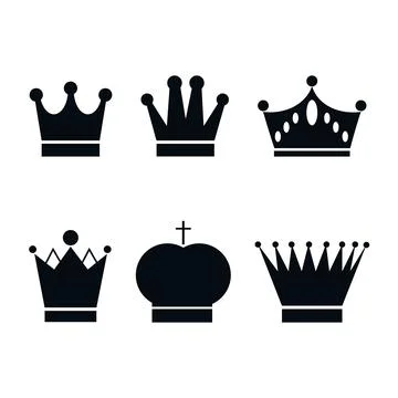Set, collection of black crowns isolated on white background. Icon, logo, design Stock Illustration