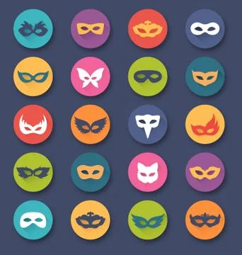 Set Collection of Circle Carnival Masquerade Masks Icons Isolated on White Stock-Illustration