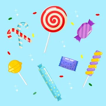 Set Of Collection Colorful Wrap Candy and Stick Candy Stock Illustration