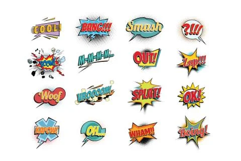 Set collection comic phrases words Stock Illustration